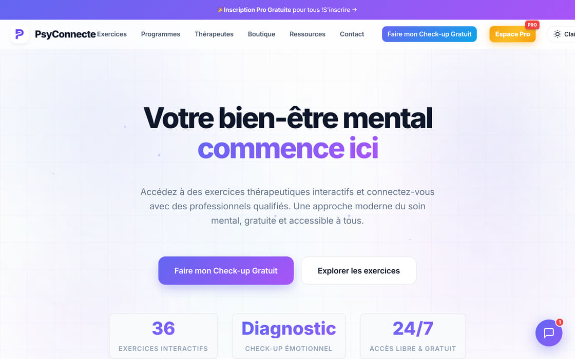Page d’accueil de PsyConnecté